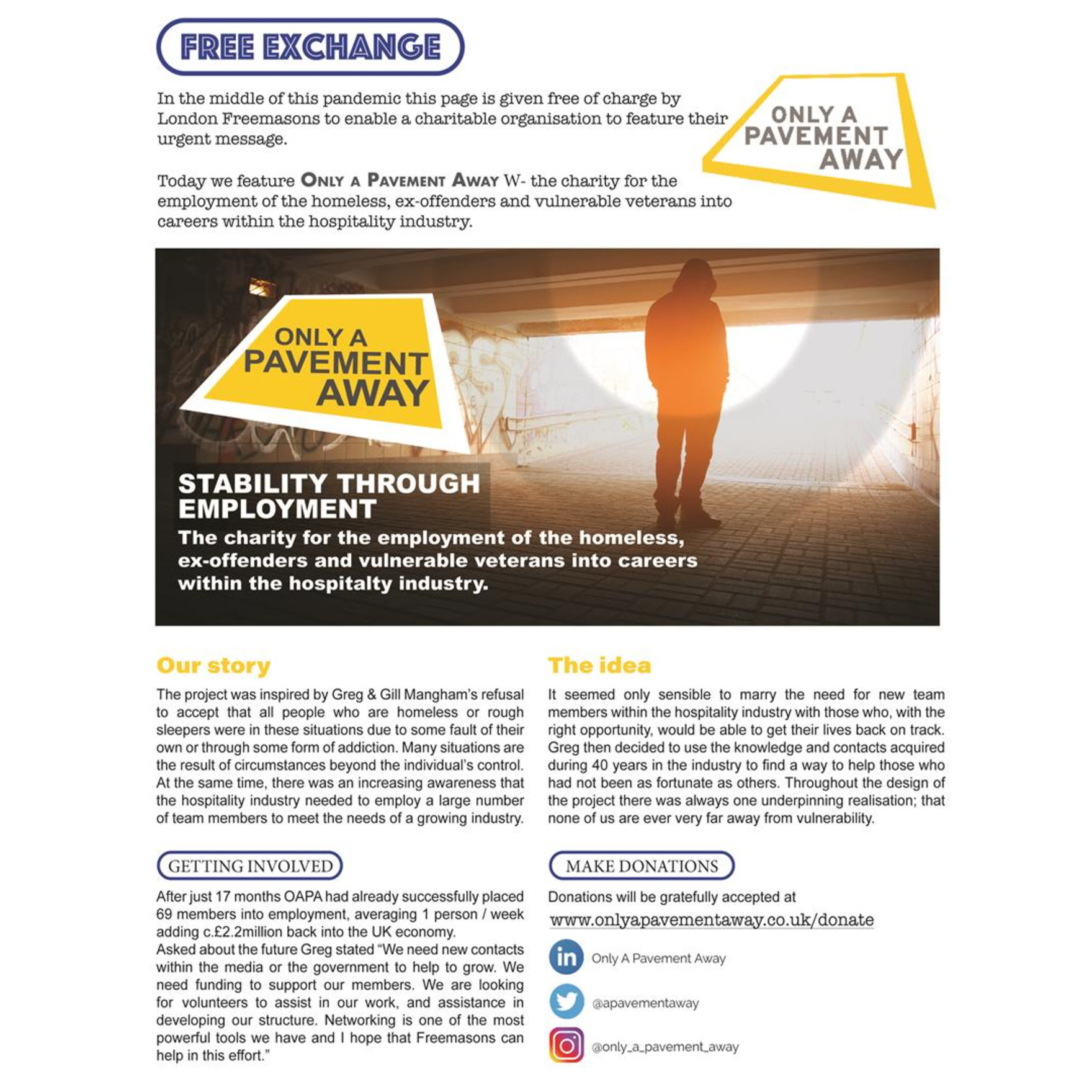 FREE EXCHANGE - ONLY A PAVEMENT AWAY